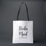 Bolsa Tote Bridesmaid Bachelorette Modelo Womens Modern<br><div class="desc">Foto personalizada do logotipo Foto do Na moda,  Script de texto Nome Elegante do Modelo moderno Womens Bridesmaid Bachelorette Black & White Shoulder Tote Bag.</div>