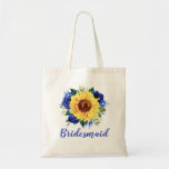 Bolsa Tote Bridesmaid Blue Rosa Floral<br><div class="desc">Este saco de tote de damas de honra apresenta um girassol de cor d'água e rosa floral azul. Você pode personalizá-lo com um nome. Visite nossa loja ou nossas páginas de coleta para ver mais produtos com esse design que você pode personalizar para suas necessidades.</div>