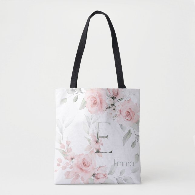 Bolsa Tote Bridesmaid Blush Rosa Monograma - Letra E (Frente)
