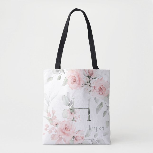 Bolsa Tote Bridesmaid Blush Rosa Monograma - Letra H (Frente)