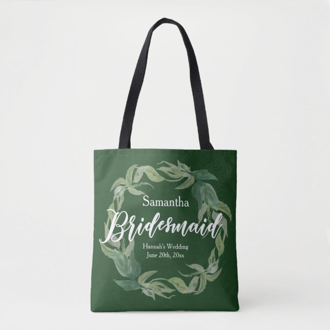 Bolsa Tote Bridesmaid Boho Personalizado Verde e Branco (Frente)