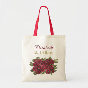 Bolsa Tote Bridesmaid Bridal do Buquê Vermelho Floral com No