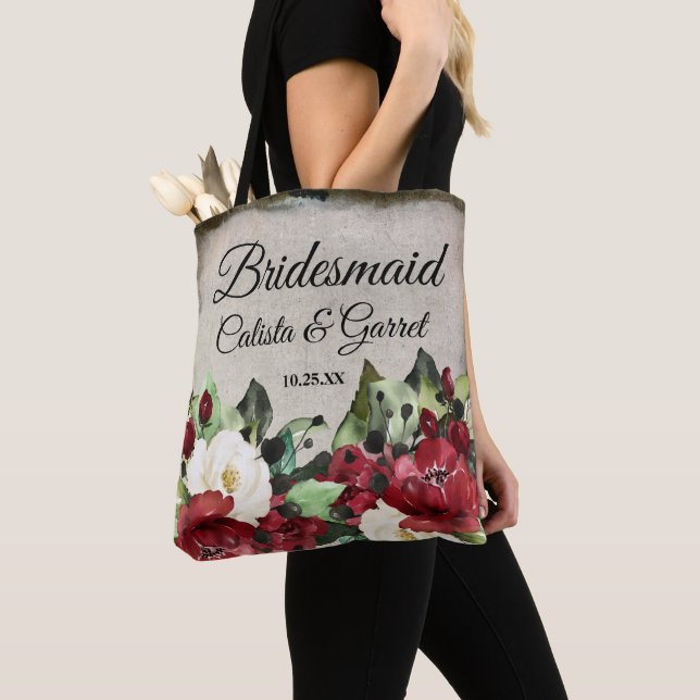 Bolsa Tote Bridesmaid | Casamento de Gótico Floral Vermelho E (Close Up)