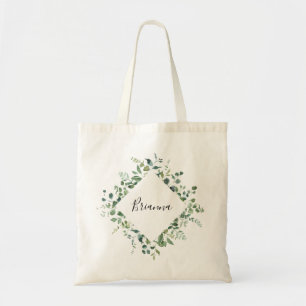 Bolsa Tote Bridesmaid da Foliagem Verde do Script de Caligraf