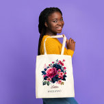 Bolsa Tote Bridesmaid dá nome personalizado marinho rosas ver<br><div class="desc">A madrinha dá o nome personalizado marinho azul rosa vermelha,  saco floral,  faz um belo presente para as garotas da festa noiva.</div>