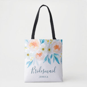 Bolsa Tote Bridesmaid de Casamento Floral Modern Watercolor