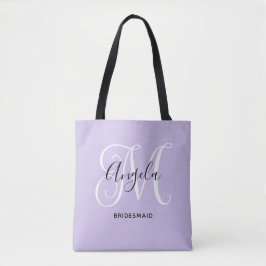Bolsa Tote Bridesmaid de Lavanda Pálida do Monograma de Scrip