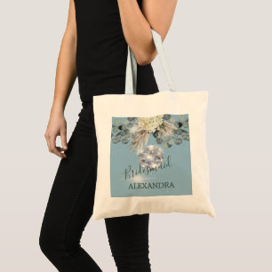 Bolsa Tote Bridesmaid Disco Ball Floral Azul Eucalyptus