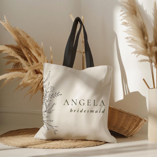 Bolsa Tote Bridesmaid do Buquê transbordante (Overflowing floral bouquet custom name bridesmaid wedding tote bag.)