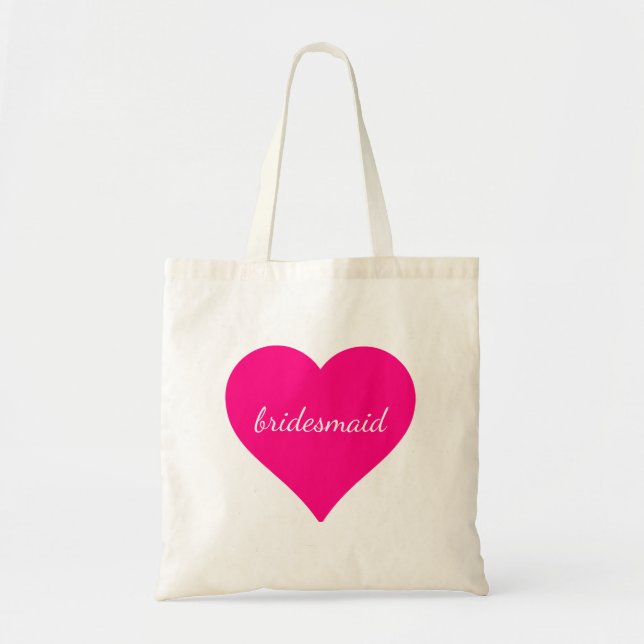 Bolsa Tote Bridesmaid do Coração Rosa Personalizado (Frente)