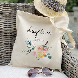 Bolsa Tote Bridesmaid Floral Blush e Rosa Personalizada
