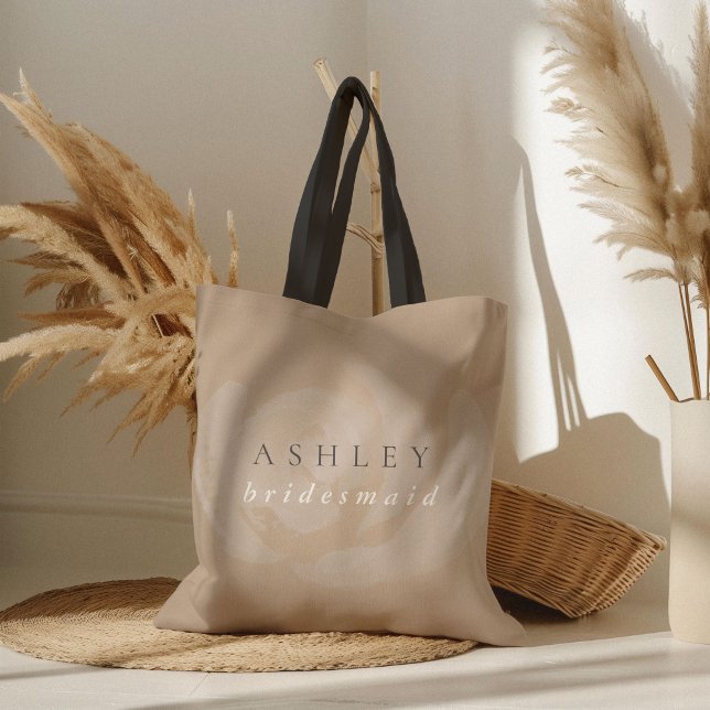 Bolsa Tote Bridesmaid Floral Cor de Água Rosa (Beautiful subtle watercolor flower custom name bridesmaid wedding tote bag.)
