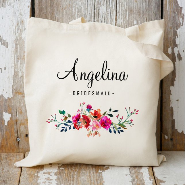 Bolsa Tote Bridesmaid Floral Moderna Personalizada- 2 (Criador carregado)