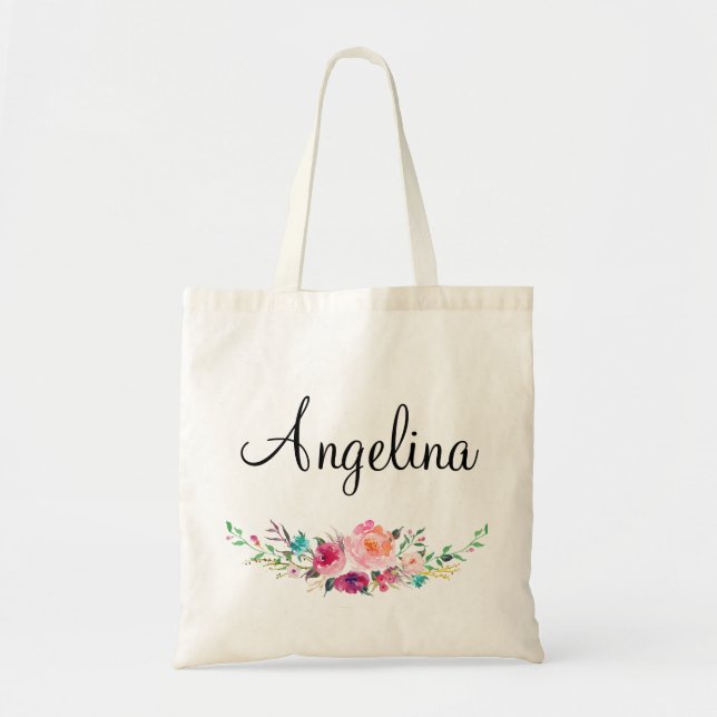 Bolsa Tote Bridesmaid Floral Moderna Personalizada- 5 (Frente)