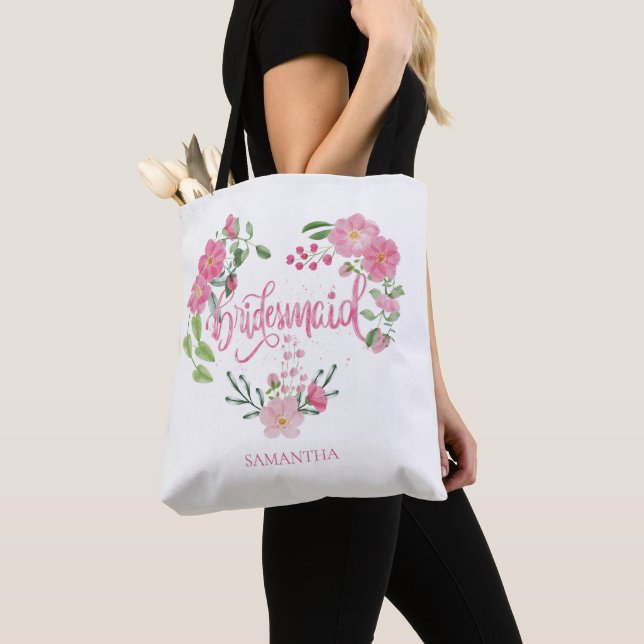 Bolsa Tote Bridesmaid Floral Personalized Name (Close Up)