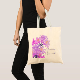 Bolsa Tote Bridesmaid Floral Purple Plum Trendy