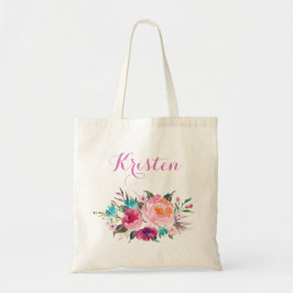 Bolsa Tote Bridesmaid Floral Rosa Púrpura da Cor das Águas Mo