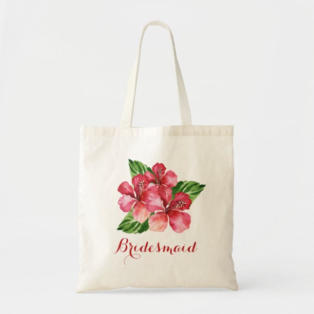 Bolsa Tote Bridesmaid Floral Tropical Red Hibiscus (Frente)