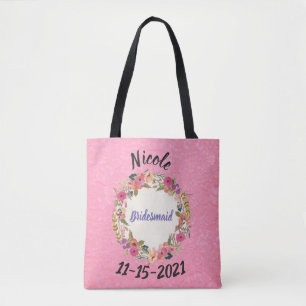 Bolsa Tote Bridesmaid Floral Wreath Design