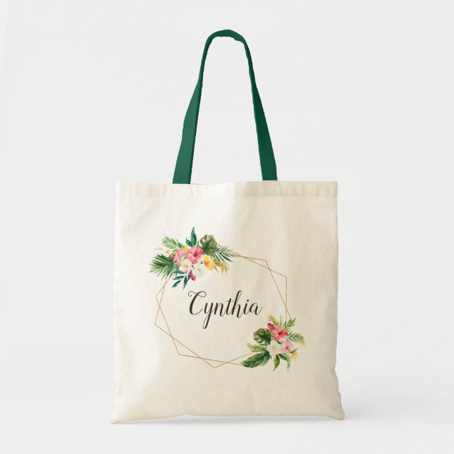 Bolsa Tote Bridesmaid, Frame Geométrico Tropical de Verão (Frente)