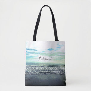 Bolsa Tote Bridesmaid Gift Beach Ocean Abstrato Blue Cute
