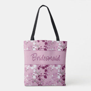 Bolsa Tote Bridesmaid Gift Blossomas de Cereja Rosa Elegante
