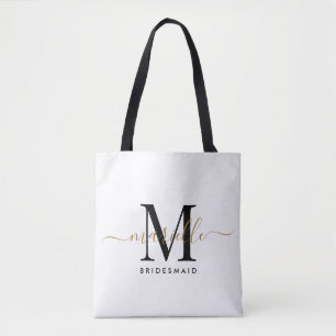 Bolsa Tote Bridesmaid Gift Dourado Monograma Branco
