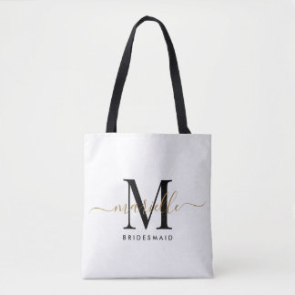 Bolsa Tote Bridesmaid Gift Dourado Monograma Branco