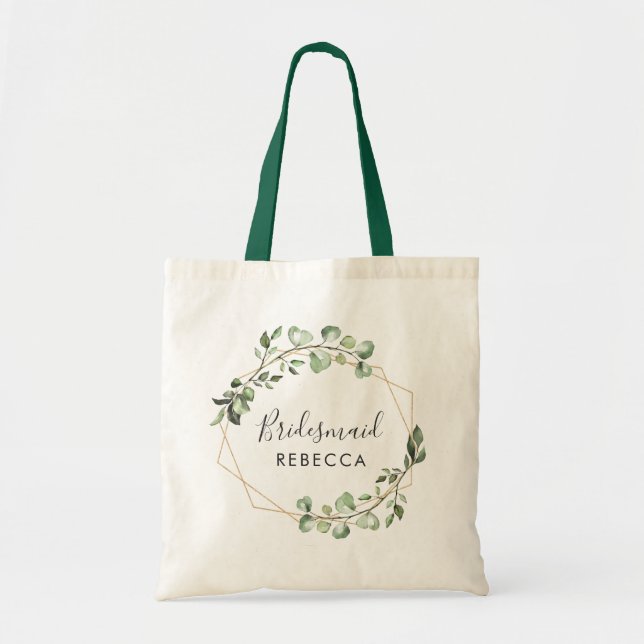 Bolsa Tote Bridesmaid Gift Greenery Eucalyptus Geométrico (Frente)
