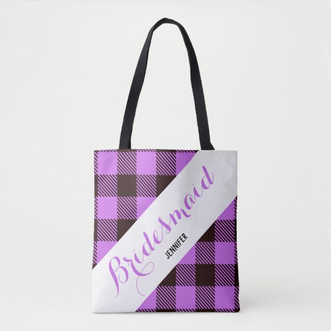 Bolsa Tote Bridesmaid Gift Nome Personalizado Tartan Simples (Frente)