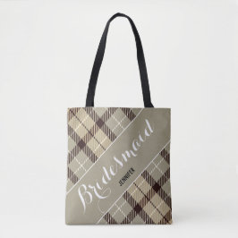 Bolsa Tote Bridesmaid Gift Nome Personalizado Tartan Simples