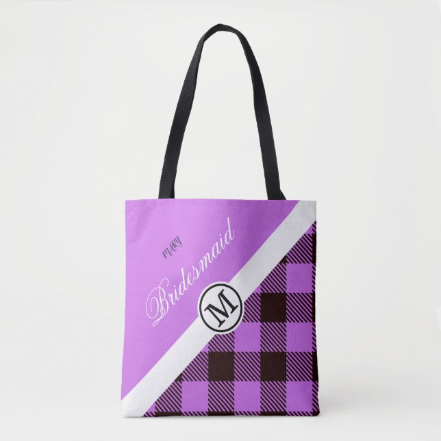 Bolsa Tote Bridesmaid Gift Orchid Xadrez Tartan Personalizado (Frente)