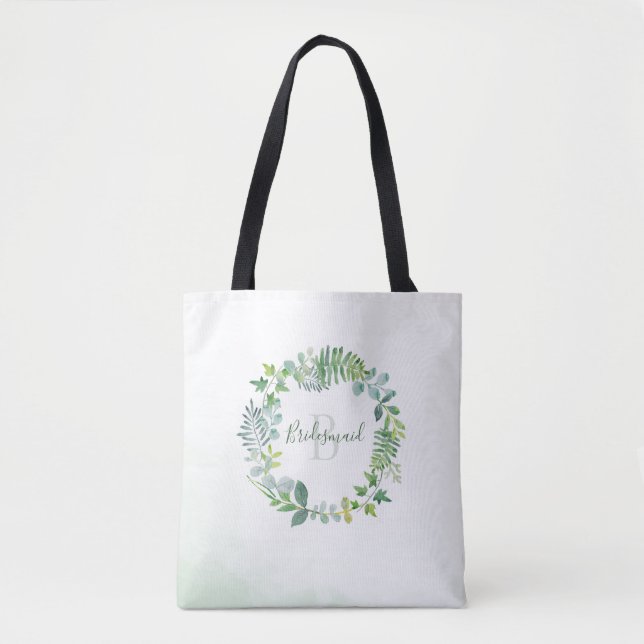 Bolsa Tote Bridesmaid Greenery Foliage Monograma (Frente)