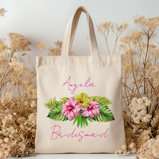 Bolsa Tote Bridesmaid Hibiscus Flowers Personalized Bag (Criador carregado)