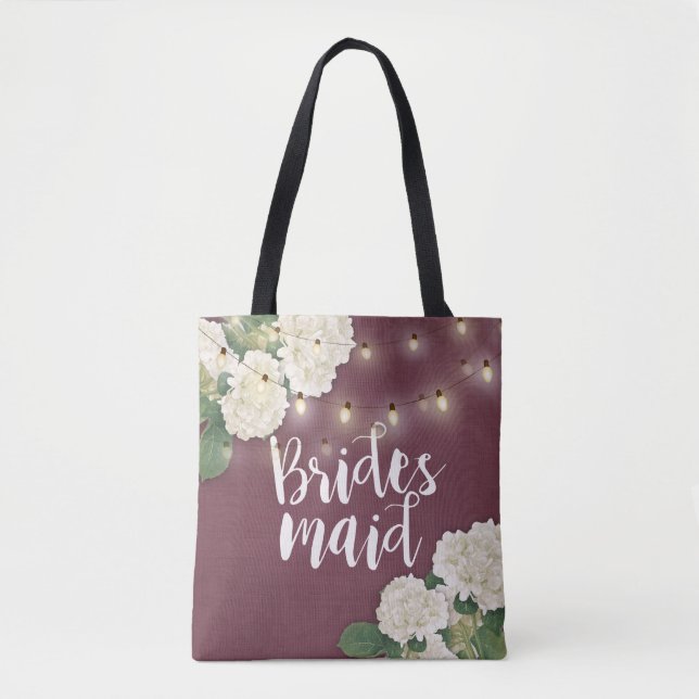 Bolsa Tote Bridesmaid Hydrangea Flowers String Lights (Frente)