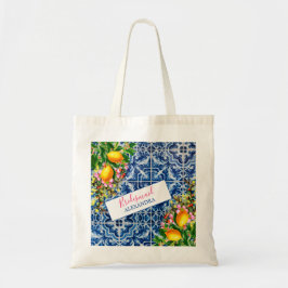 Bolsa Tote Bridesmaid Lemons Azulejo Branco Azul Floral