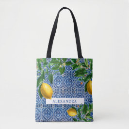Bolsa Tote Bridesmaid Lemons Azulejos Azuis Pessoais