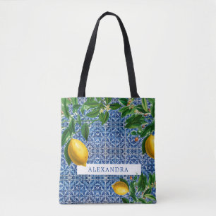Bolsa Tote Bridesmaid Lemons Azulejos Azuis Pessoais