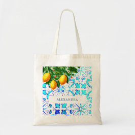 Bolsa Tote Bridesmaid Lemons Azulejos Azuis Pessoais