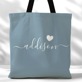 Bolsa Tote Bridesmaid Modern Script Heart Dusty Blue
