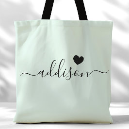 Bolsa Tote Bridesmaid Modern Script Heart Pale Mint