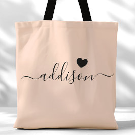 Bolsa Tote Bridesmaid Modern Script Heart Peach Beige
