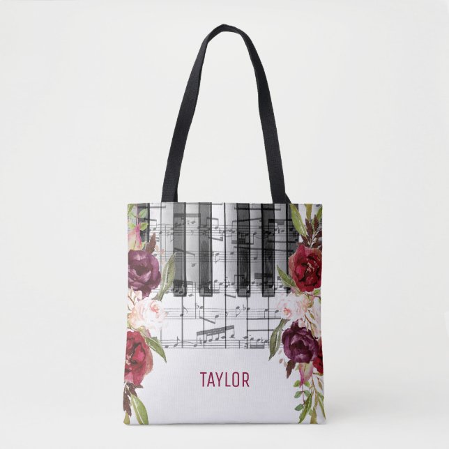 Bolsa Tote bridesmaid music marsala deor floral (Frente)