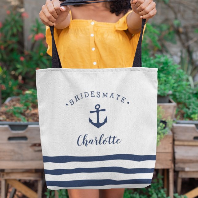 Bolsa Tote Bridesmaid náutica personalizada (Criador carregado)
