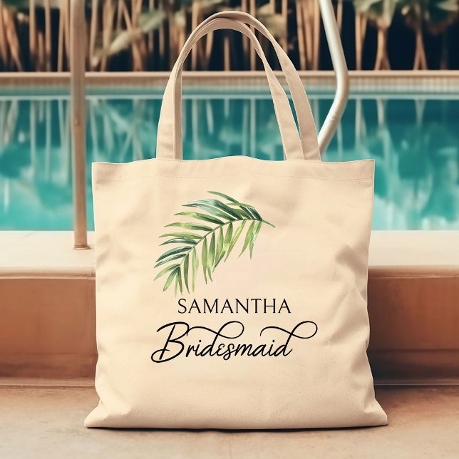 Bolsa Tote Bridesmaid Palm Folaf Partido Bridal Personalizado (Bridesmaid tote bag with palm leaf and calligraphy)