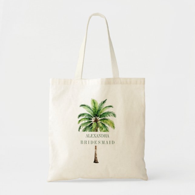 Bolsa Tote Bridesmaid Palm Tree Watercolor Moderna (Frente)