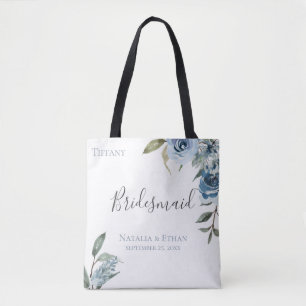Bolsa Tote Bridesmaid Personalizada Botânica Dusty Blue
