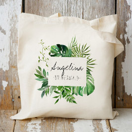 Bolsa Tote Bridesmaid Personalizada com Folha de Placas Tropi