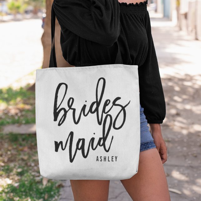 Bolsa Tote Bridesmaid Personalizada de Script Chic (Criador carregado)
