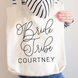 Bolsa Tote Bridesmaid Personalizada de Script Moderno Preto d